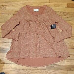 Lucky Brand Light Rust Floral Long Sleeve Thermal Tunic